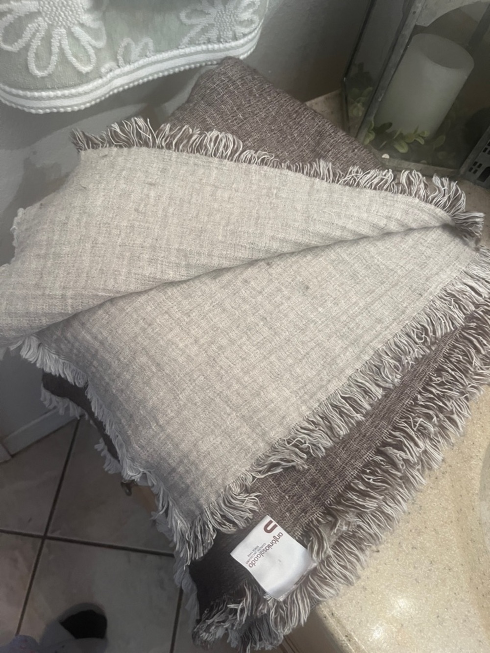 Reversible Brown & Gray Fringe Throw Blanket by Antonio Salgado